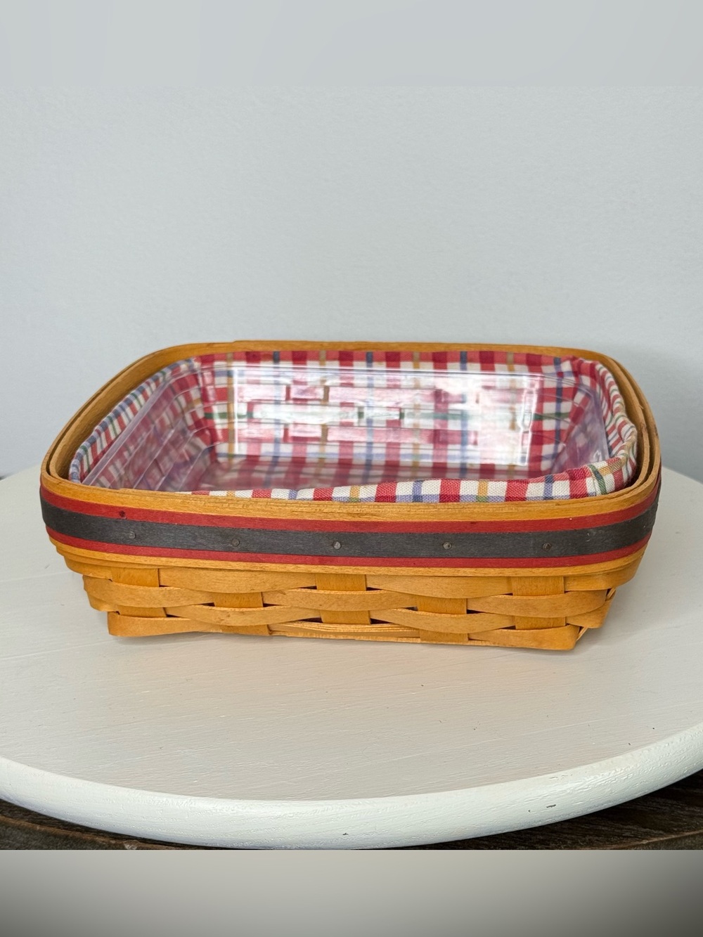 1998 Longaberger Picnic Pal Basket Combo, Cherry Red Plaid Liner & Protector